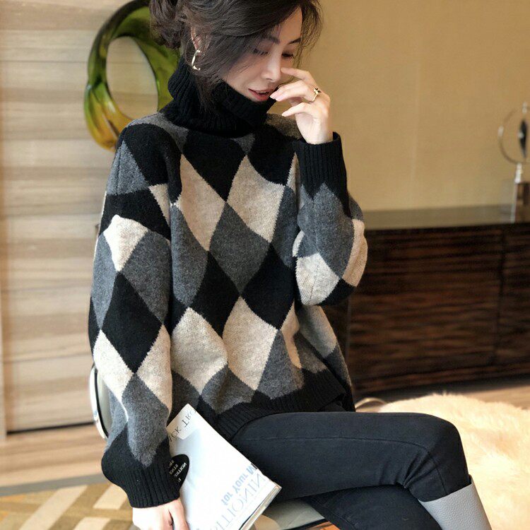 欧洲站春秋冬装新款女装时尚高领气质女神范针织衫女大码打底毛衣