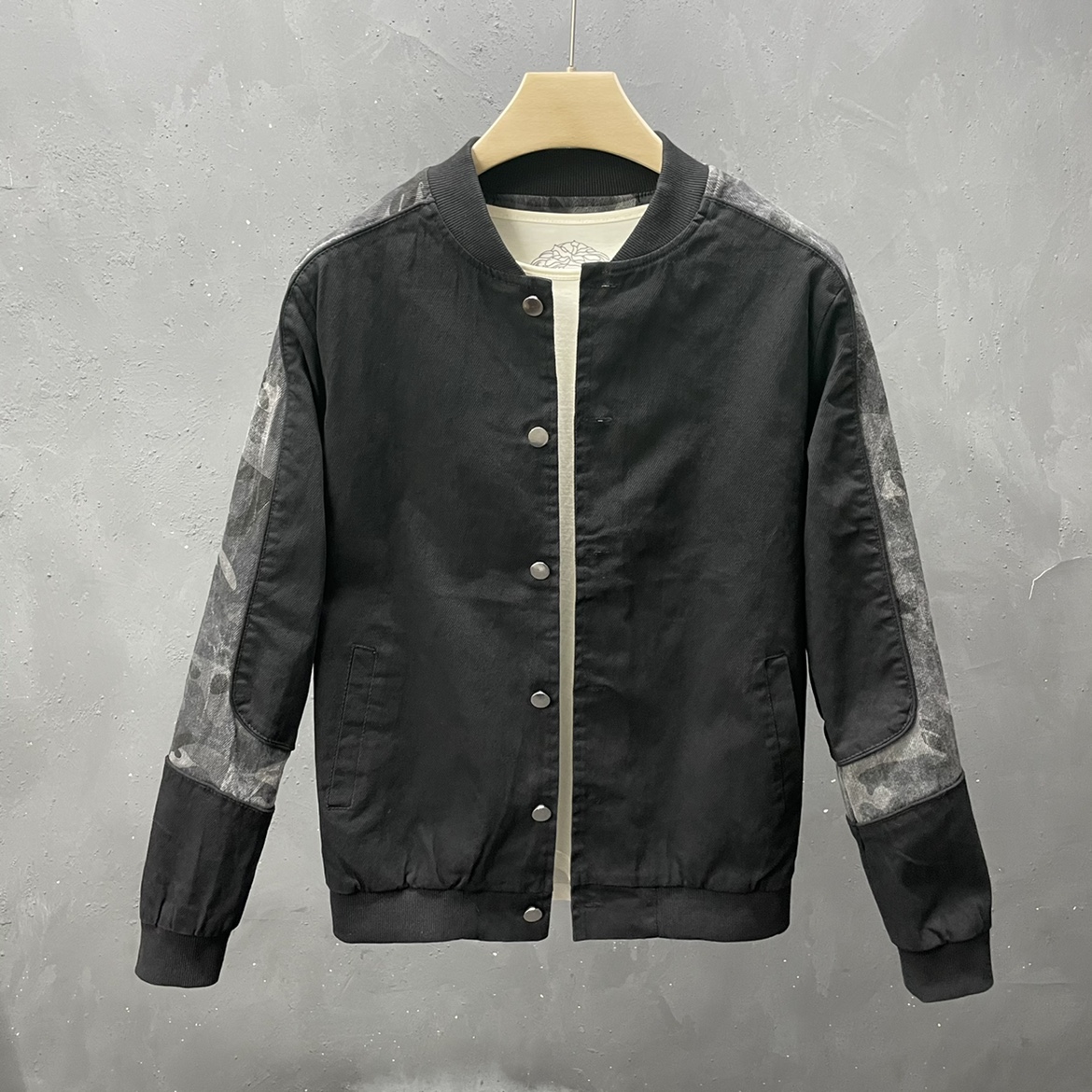 潮牌新款韩版修身男士外套潮流时尚迷彩拼接上衣休闲百搭男装夹克