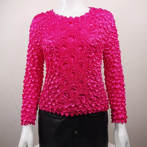 菠萝衣褶皱短袖t恤大码女装短款鱼鳞上衣长袖洋气打底衫立体休身