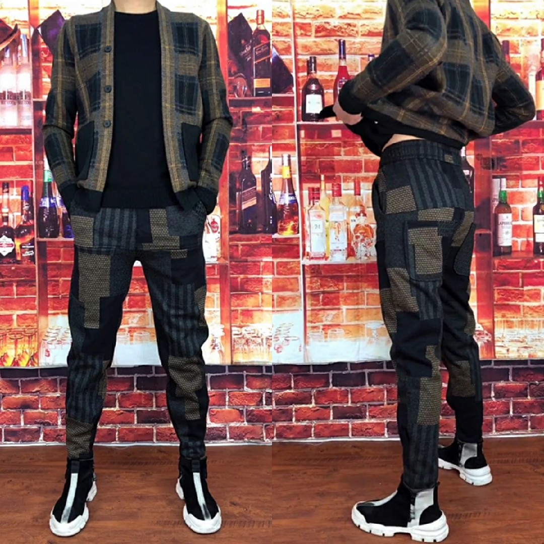 2055休闲款格子简约休闲裤男韩版潮流时尚帅气格子裤男士卫裤潮裤