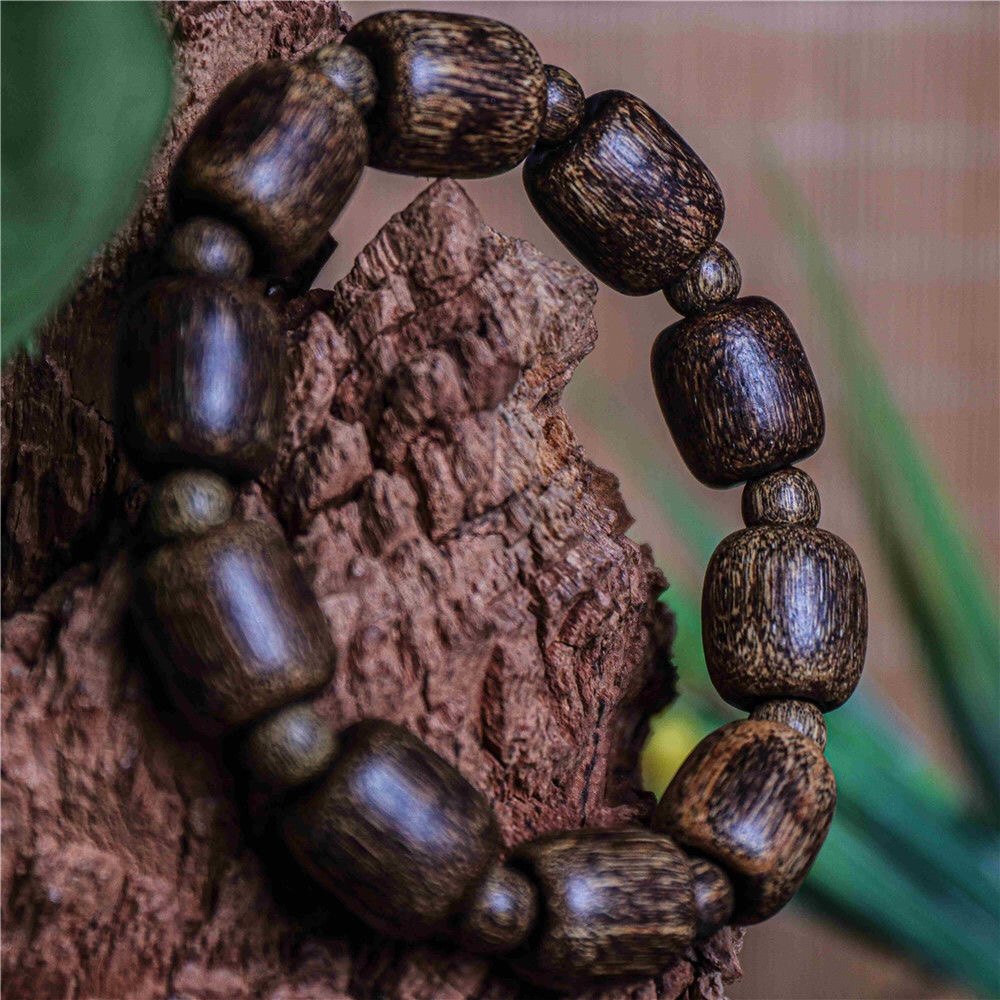 老料越南芽庄沉香手串沉水级桶珠熟结满纹沉香木手串