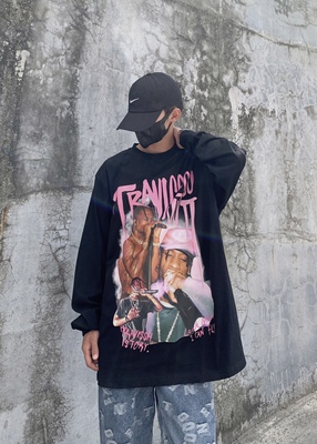 潮人暗黑美式街头复古嘻哈说唱歌手长袖恤潮牌高街男女打底上衣卫衣