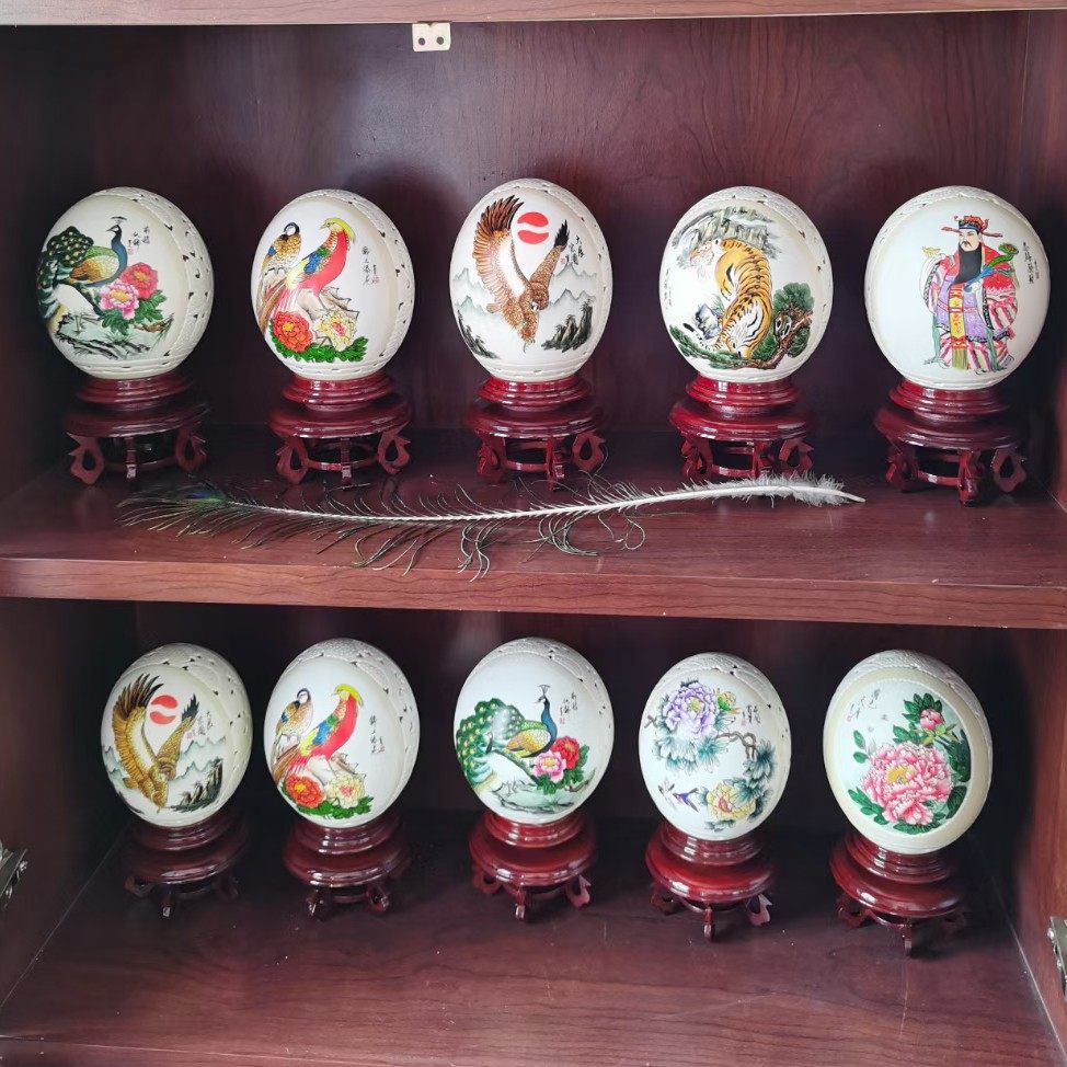 非洲鸵鸟鸟蛋天然工艺品蛋雕办公室摆件创意礼物装饰摆件