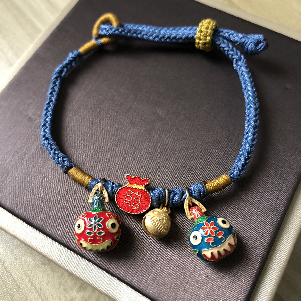 手链古法纯银金烧蓝吞金招财纳福转运手工编织手链