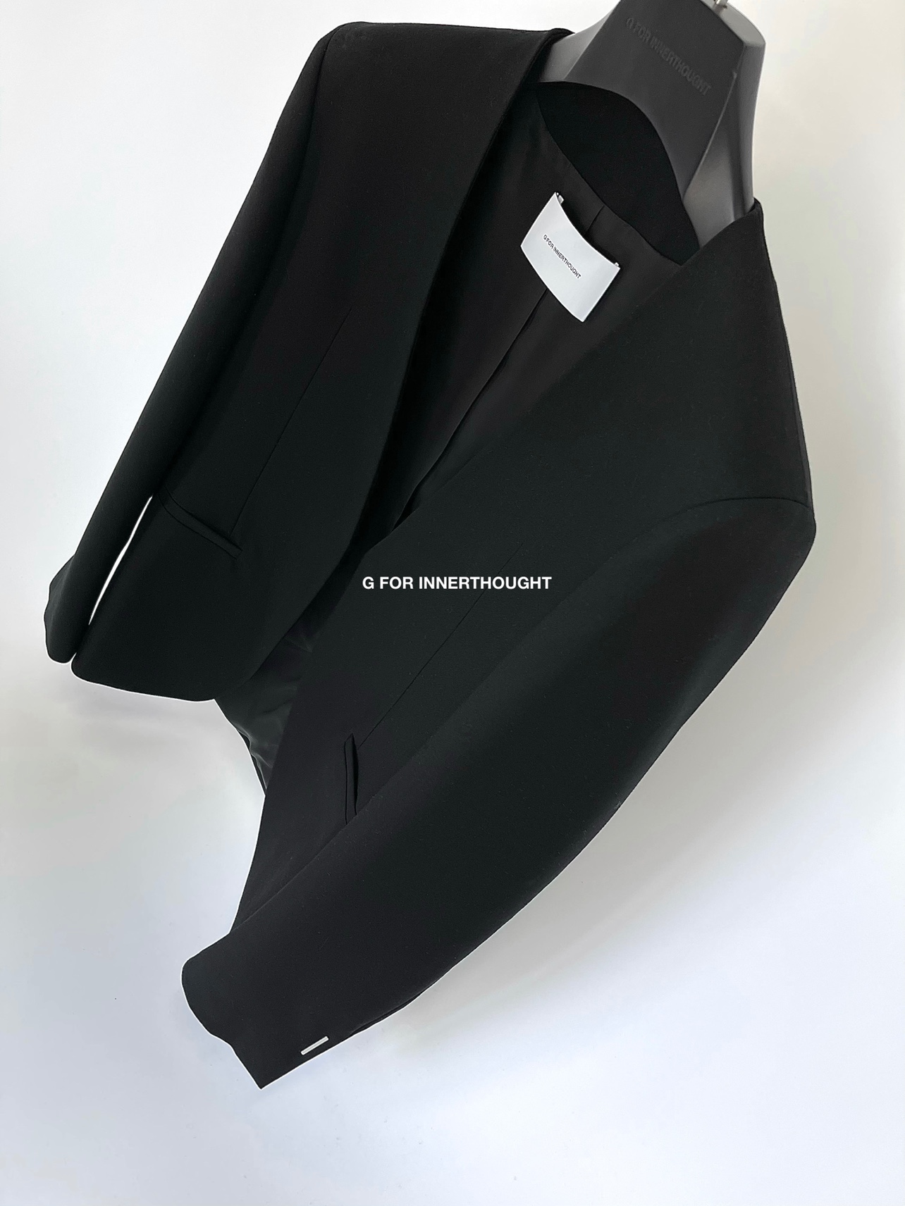 G FOR INNERTHOUGHT奢华高定工艺黑色无领西装外套夹克男