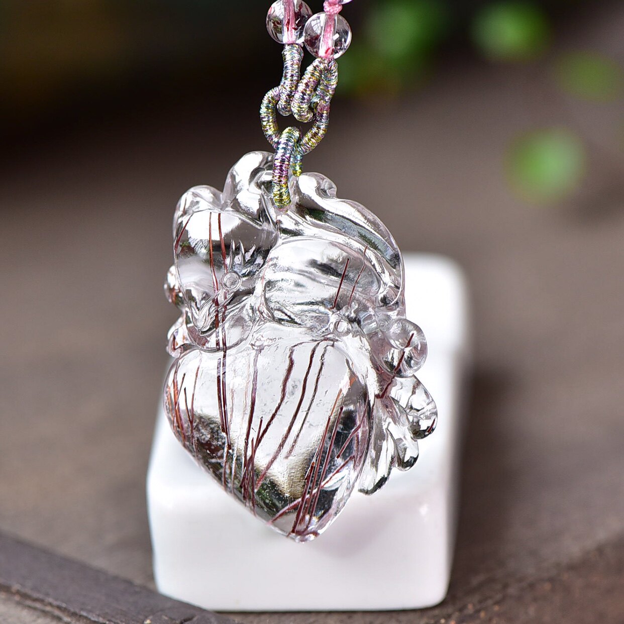 新款天然红发九尾狐吊坠项链水晶时尚饰品情人节礼物项坠