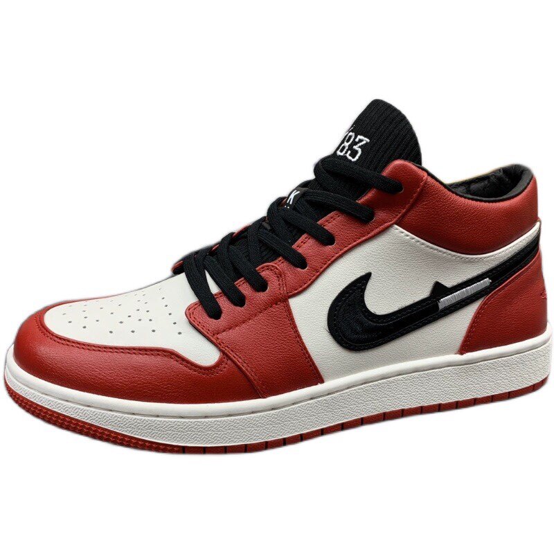 真皮男鞋春季新款aj潮流头层牛皮空军一号软底高帮鞋