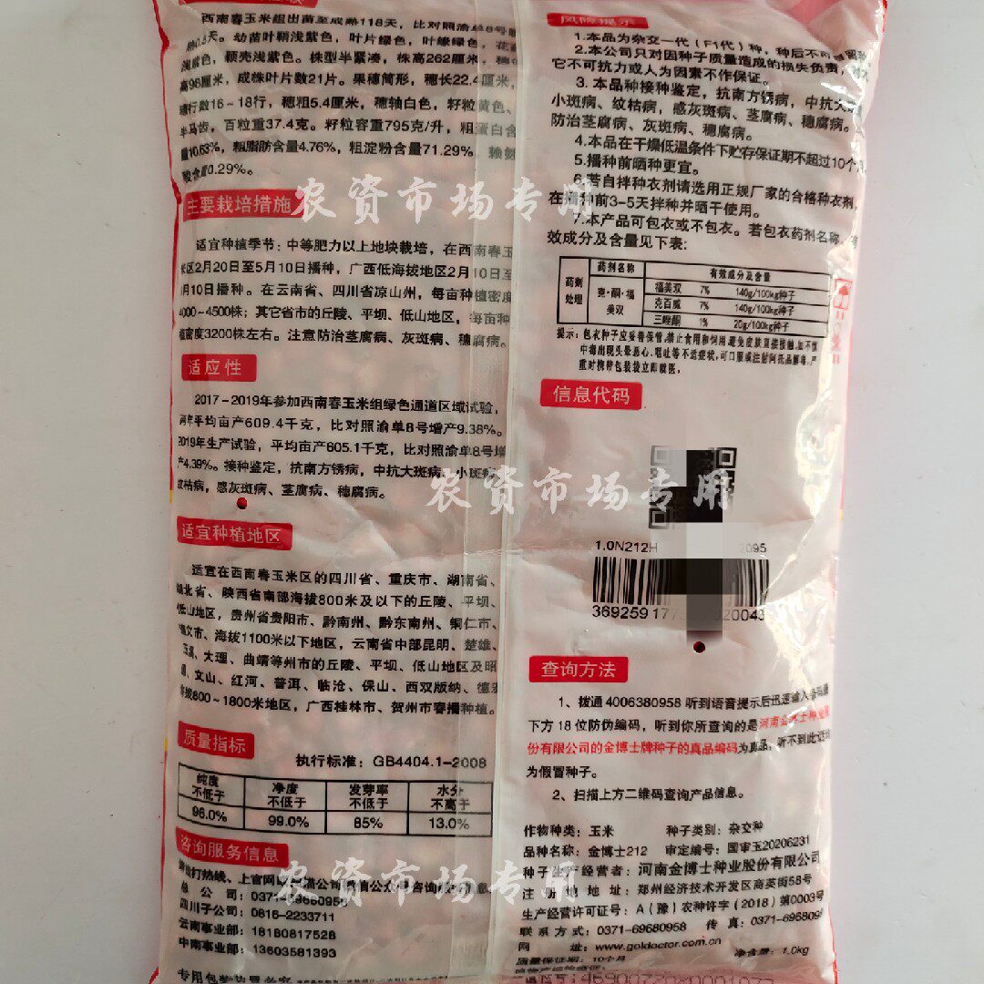 玉米金博士种子出苗成熟118天白芯株型紧凑半马蔬菜种子