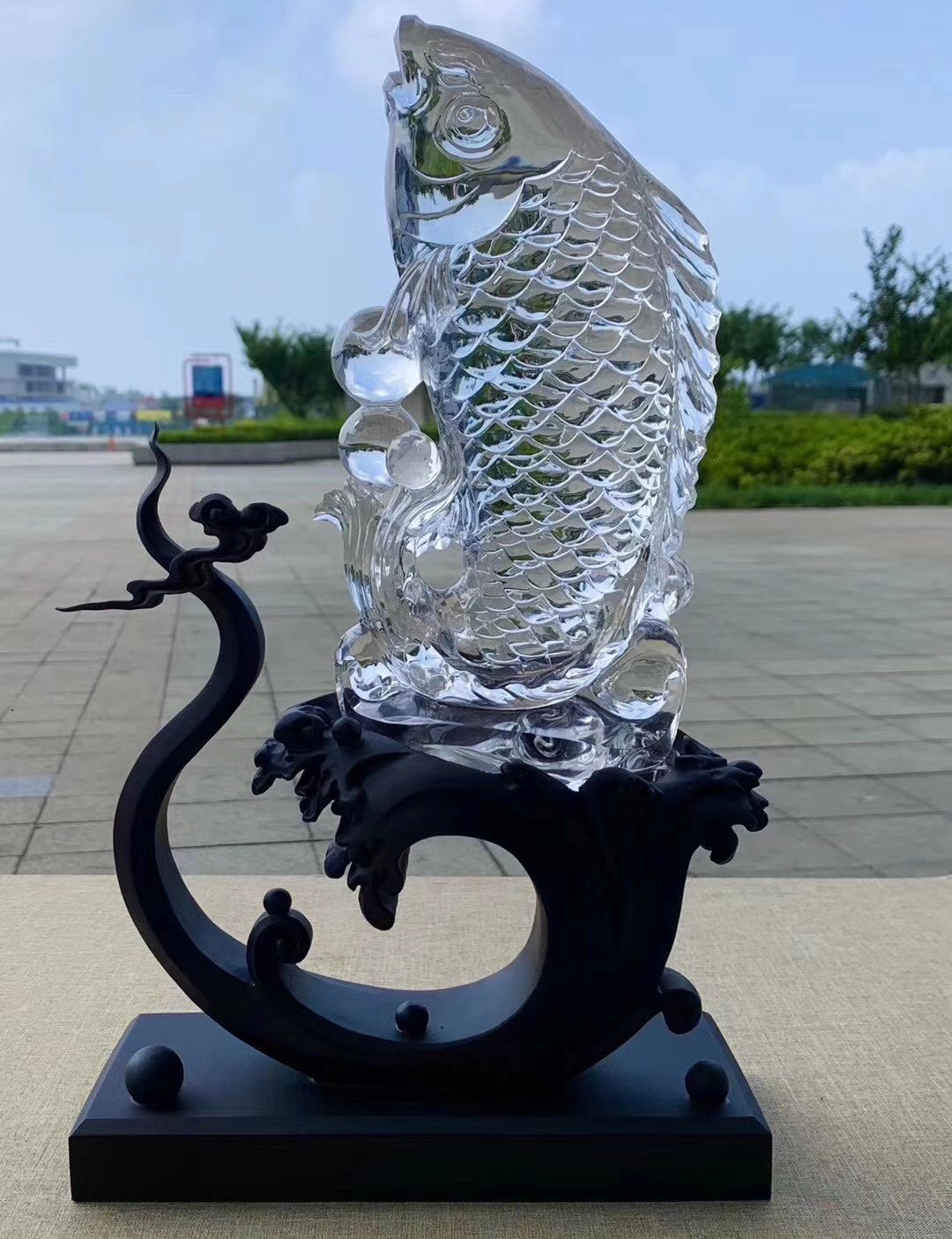 天然白水晶水晶鲤鱼摆件寓意年年有余纯净净度高精工摆件