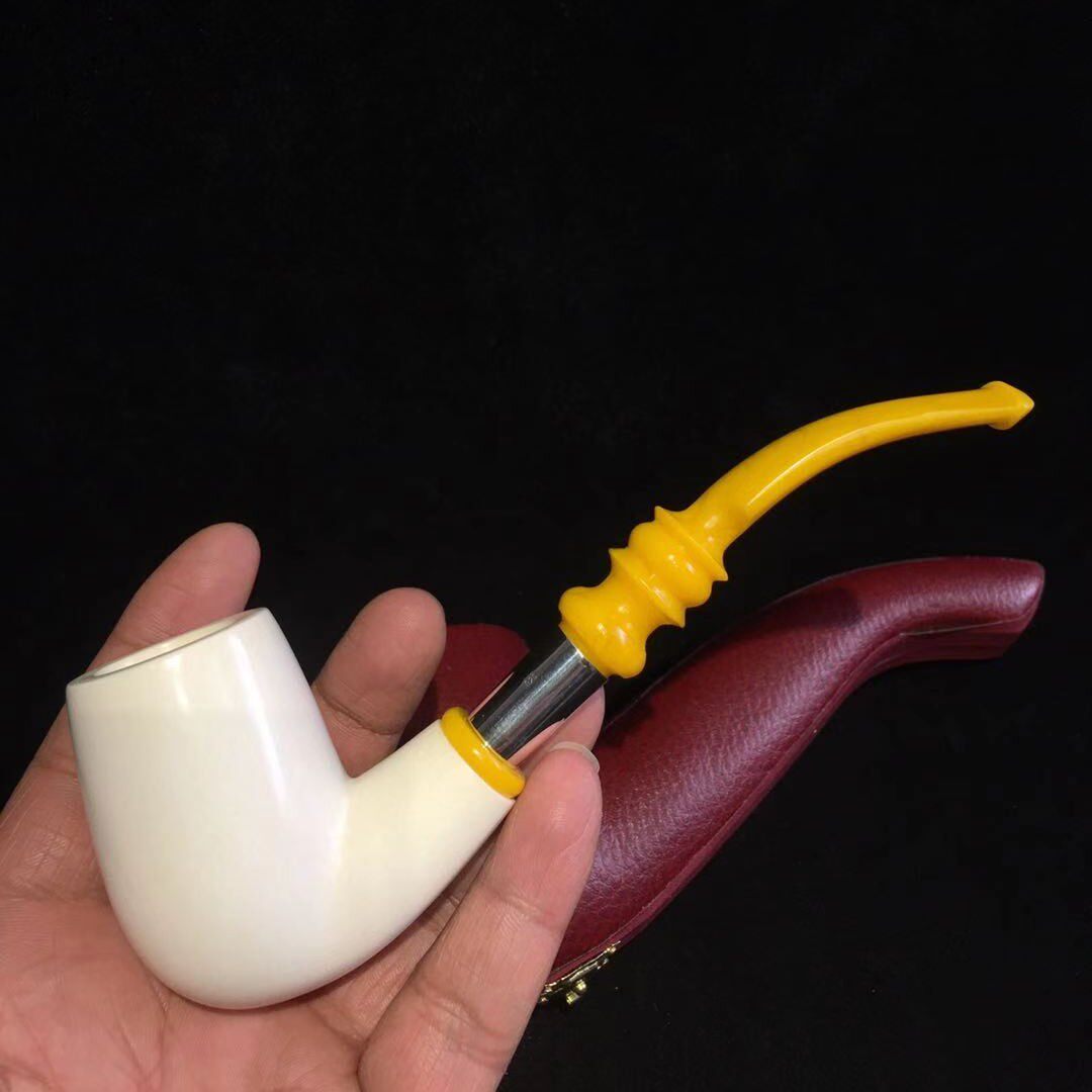 土耳其正品reis手工海泡石烟斗大号素面弯式银圈烟斗