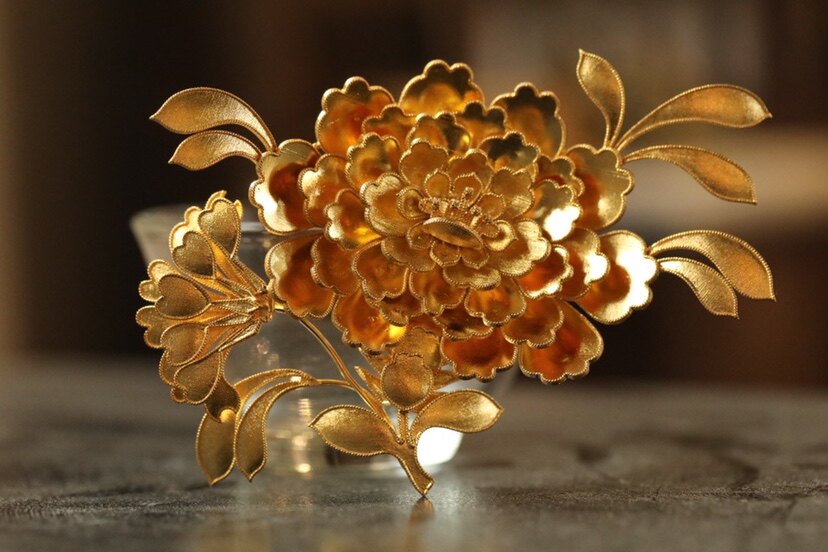 镀金发簪故宫同款牡丹花宫廷古风首饰复古古汉发饰