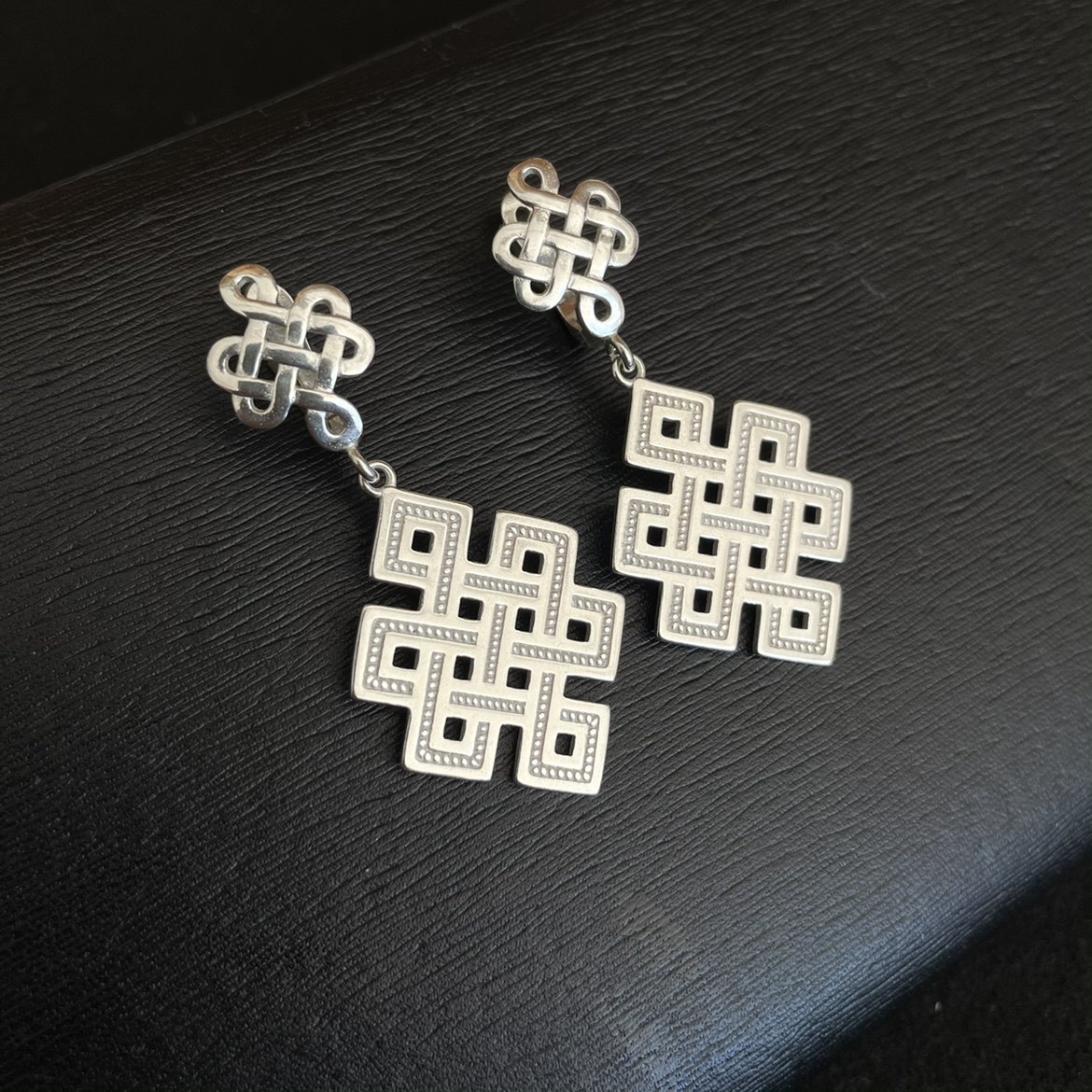 925纯银吉祥结耳扣蒙古元素民族风大耳环乌力吉耳饰蒙古银饰女士