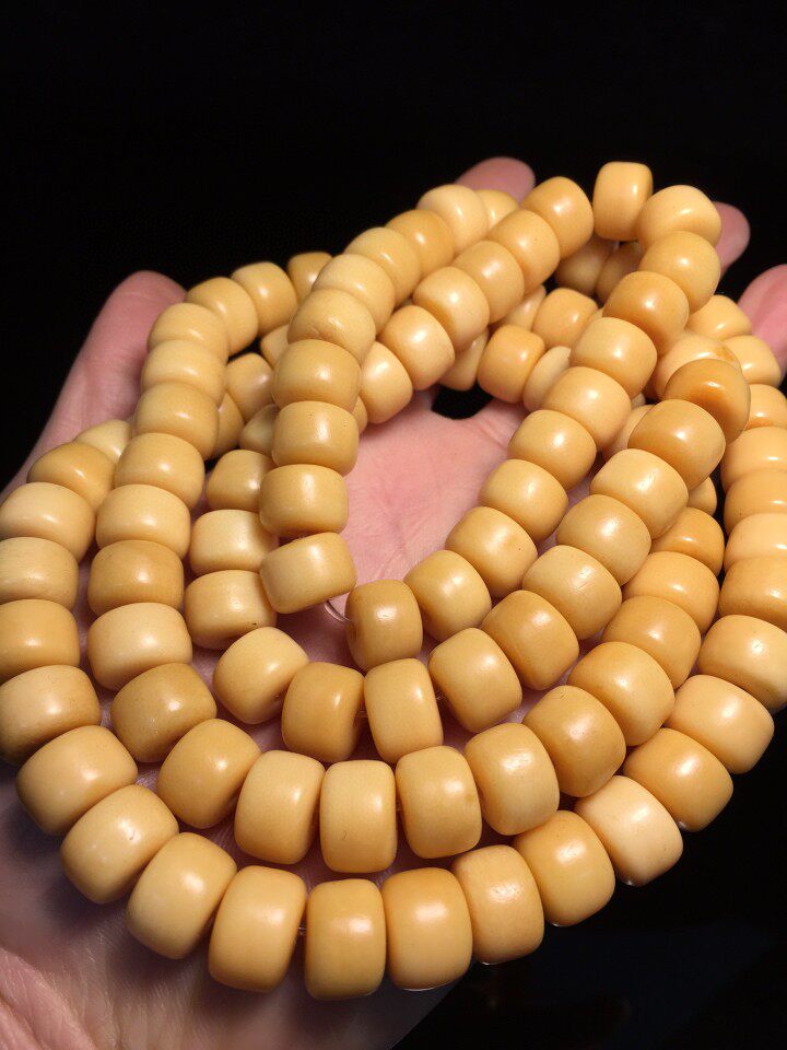 藏传牛骨原色牛骨桶珠老型鼓珠饰品108颗佛珠念珠佛珠