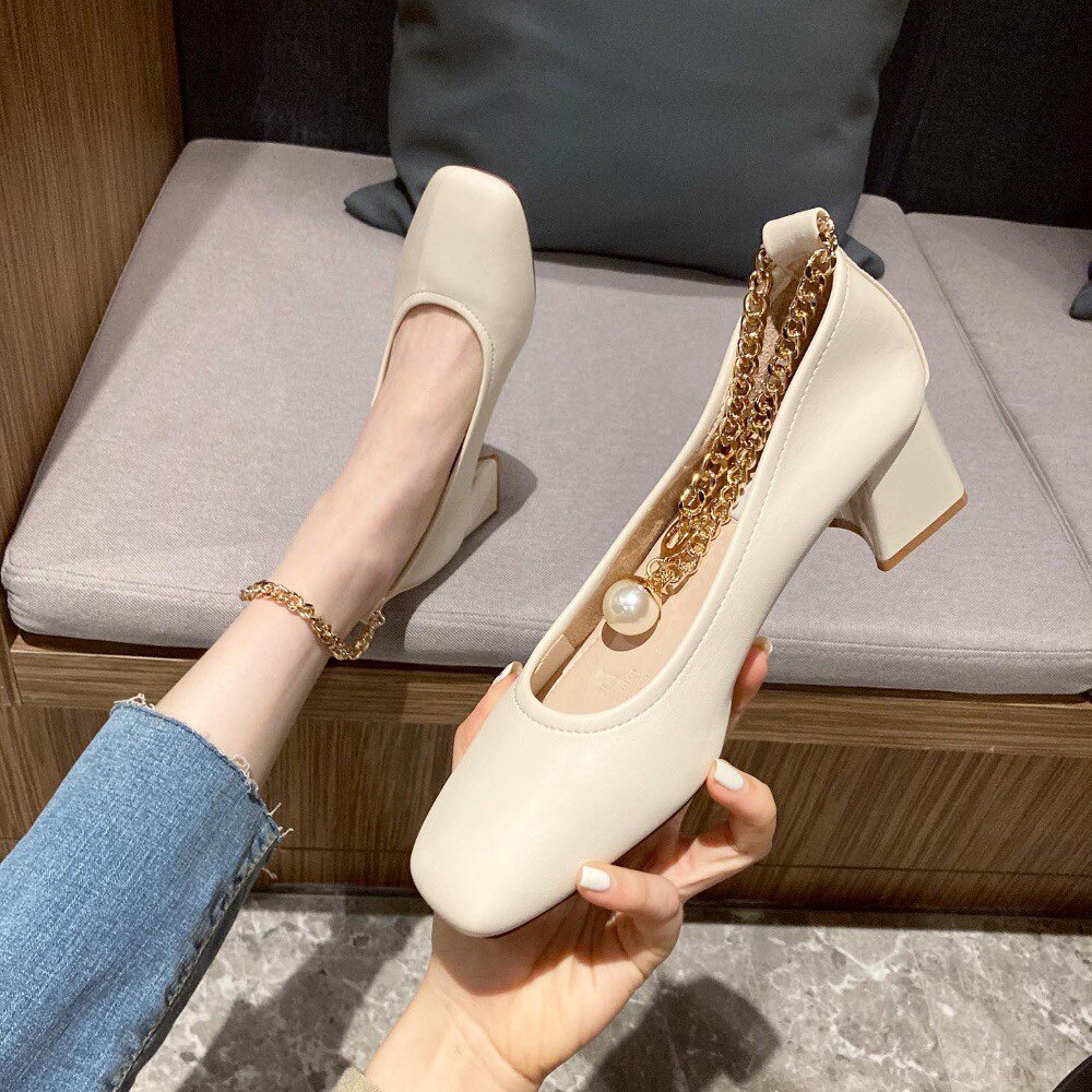 鞋女乐福玛丽珍鞋粗方头奶奶鞋单中跟一字高跟鞋单鞋