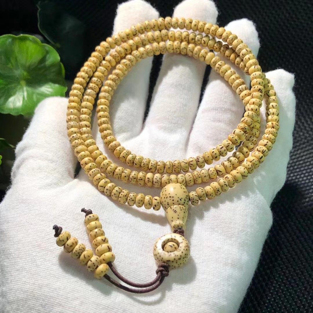 菩提迷你星月原生态鸡油216颗黄金佛珠串珠项链佛珠