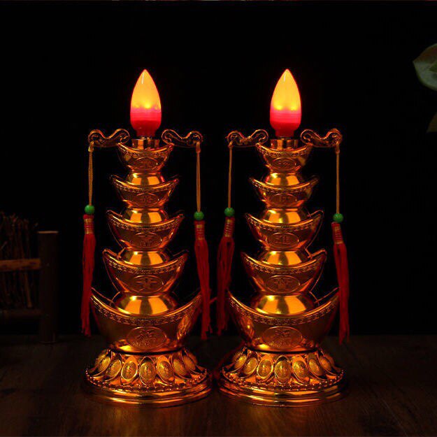 烛台供佛家用关公财神招财供奉长明元宝双龙烛台