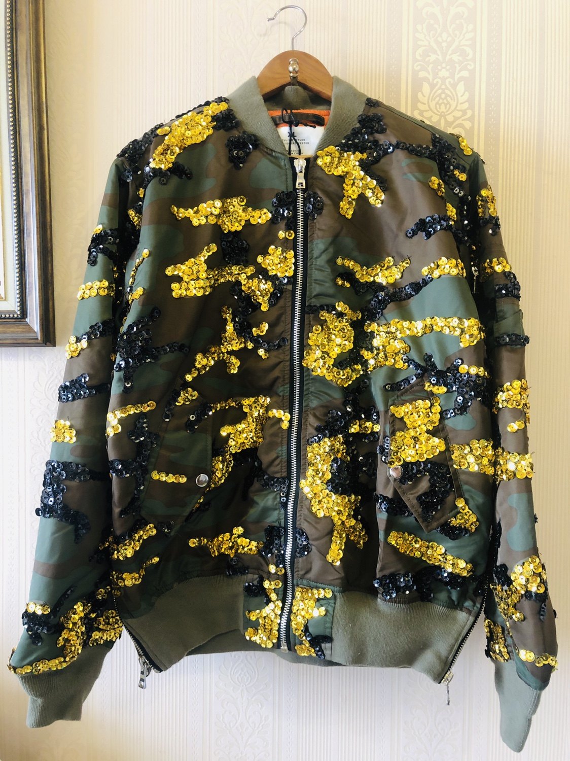 外套新品泰国冬季重工亮片迷彩欧洲站短外套