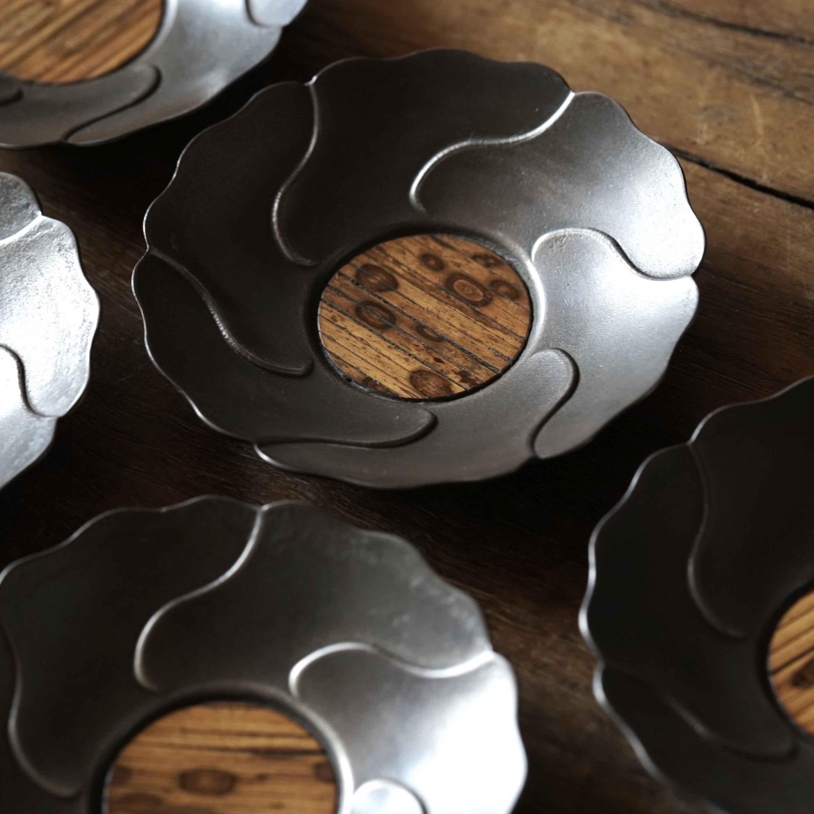 己宽堂泽古花口锡镶竹杯茶托五入功夫功夫茶茶具茶道