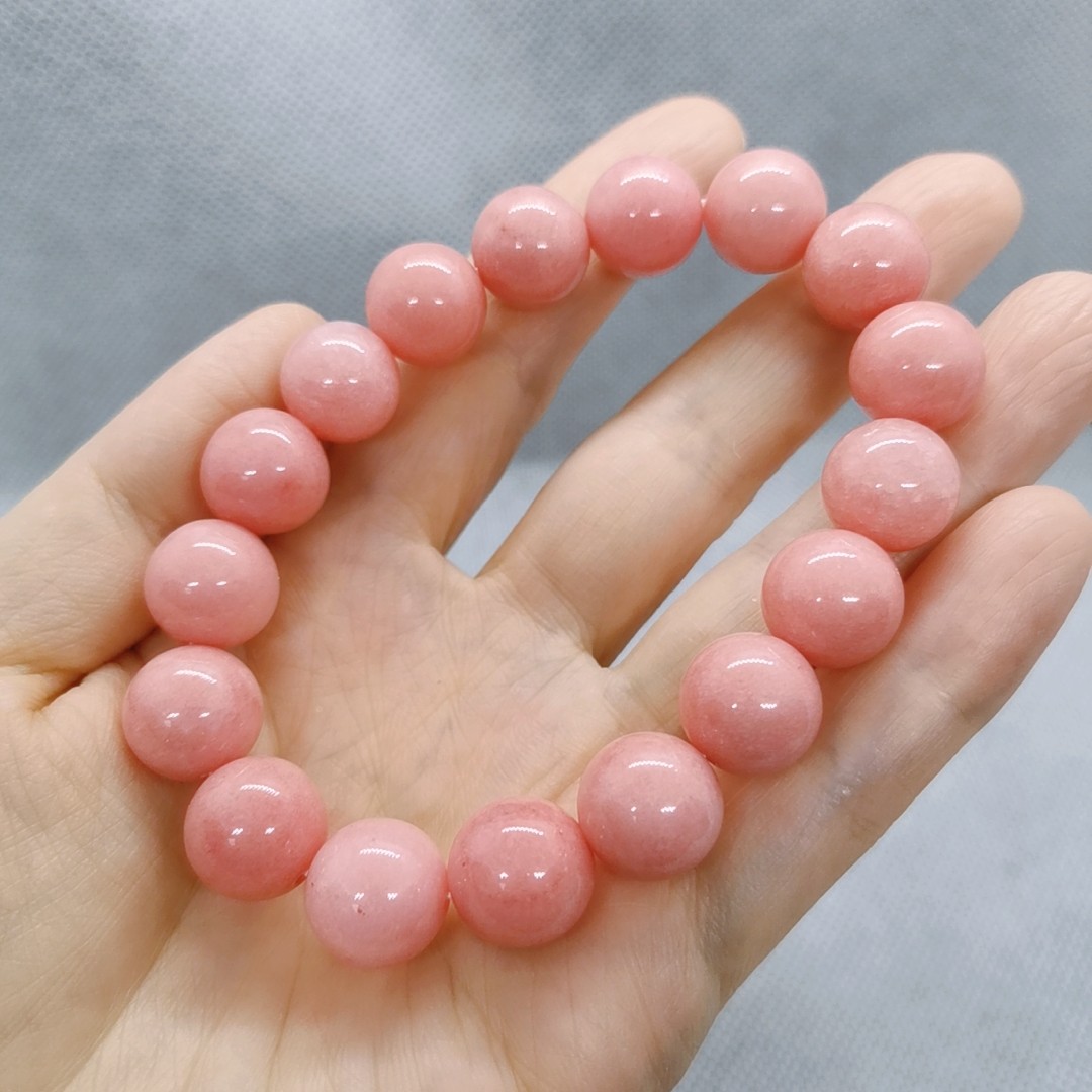 保真澳宝手链粉欧珀单圈手串粉色蛋白白石手饰手链