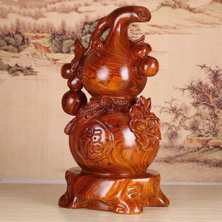 葫芦木雕风水摆件实木办公室客厅酒柜装饰品摆设木雕