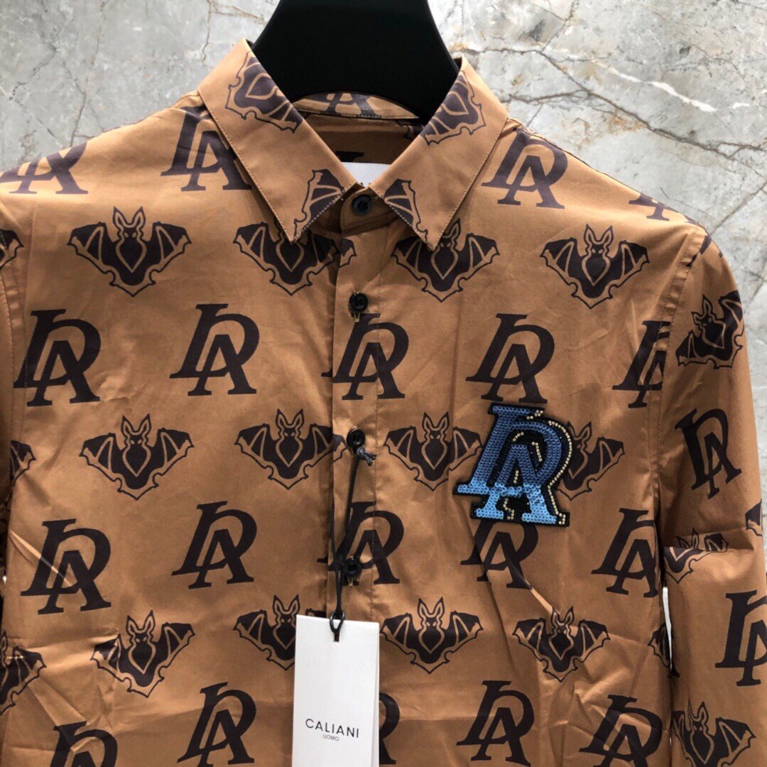 春夏新品caliani卡里亚尼男士满身logo印花长袖衬衫