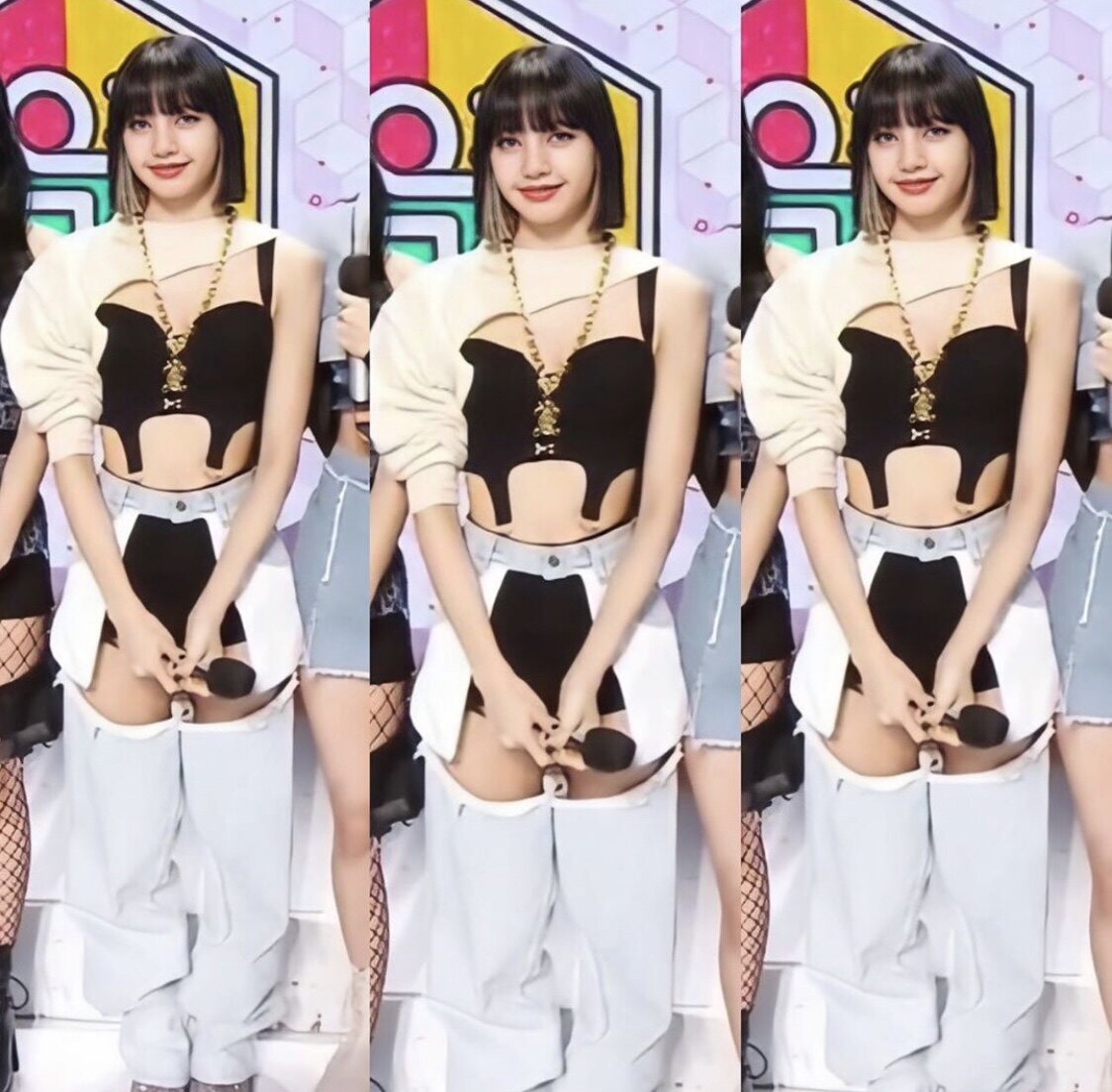 泰国代购lisa同款ponystone宽松破洞个性牛仔裤牛仔裤