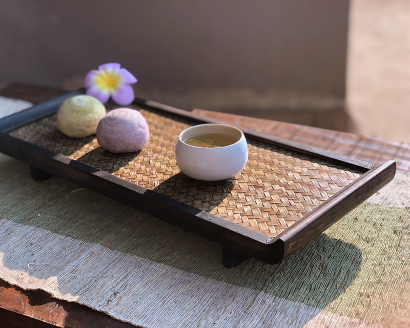 泰国竹编木质托盘长方形复古茶盘家用spa茶室果盘