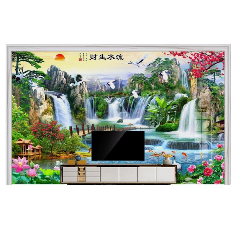 板岩山水画中式背景墙瓷砖客厅电视高温微晶晶石瓷砖背景墙