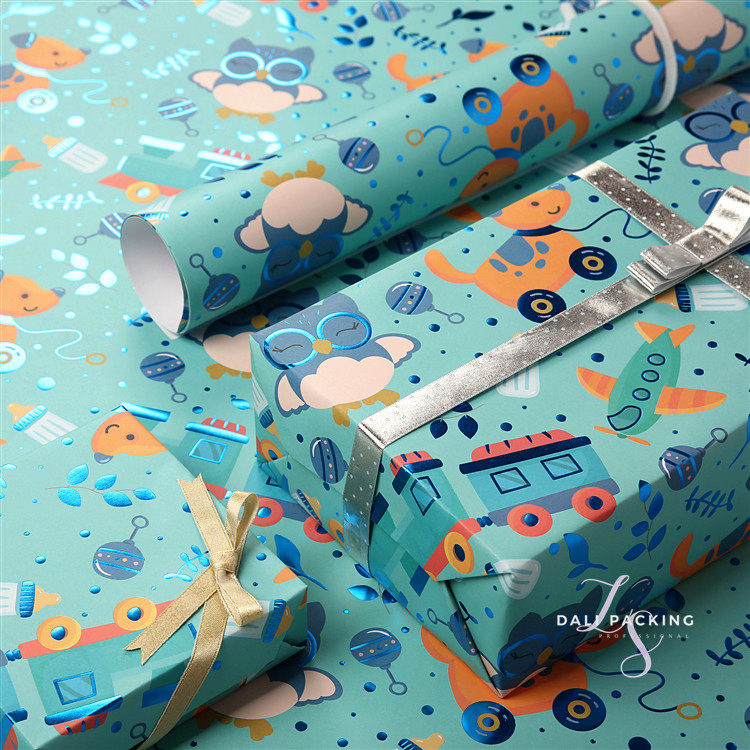 加厚烫金礼品动物可爱卡通儿童节彩色包书皮纸包装纸