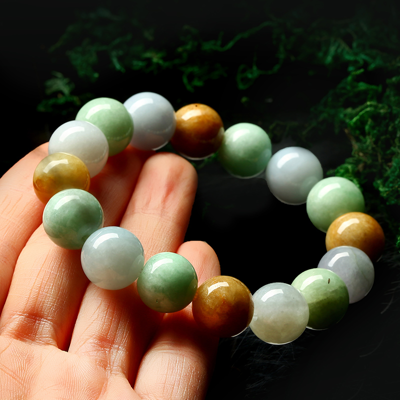 翡翠手串玉石七彩云南珠串冰种糯种手串男女款玉手手链