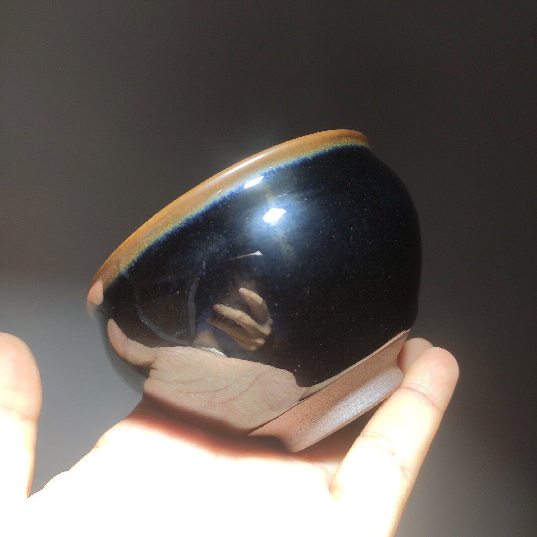 乌金瓷束口大碗毫升6口径杯黑金将军主人手工建盏茶杯