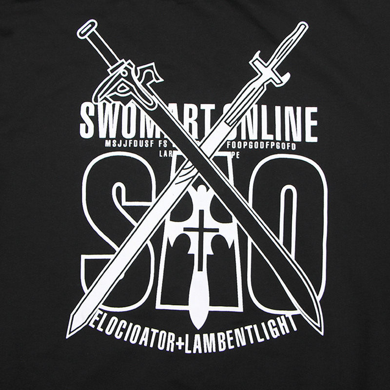 刀剑神域短袖连帽卫衣桐人双剑卡通动漫周边休闲动漫t恤