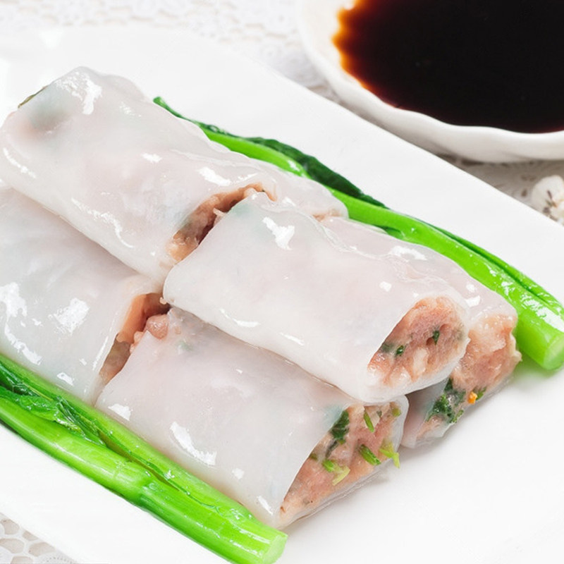 橙子贝贝潮式肠粉广东早茶点心香菇滑鸡沙茶水饺