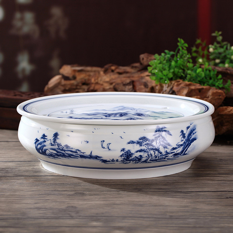 功夫储蓄陶瓷青花茶台双层蓄水茶池功夫茶茶海茶盘