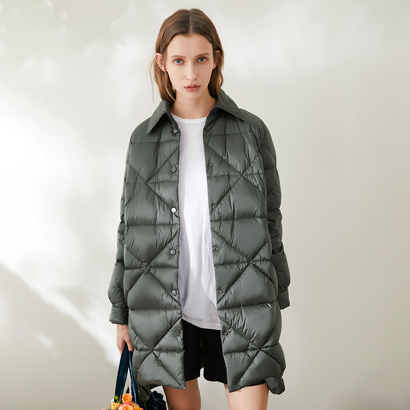 出口白鸭绒款显中长羽绒服鸭绒蓬松法国干练新款羽绒服