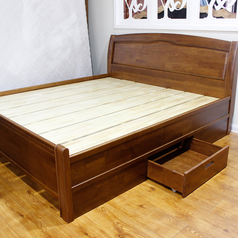 实木双叶18米简约床婚卧室中式家具新中式榆木实木床