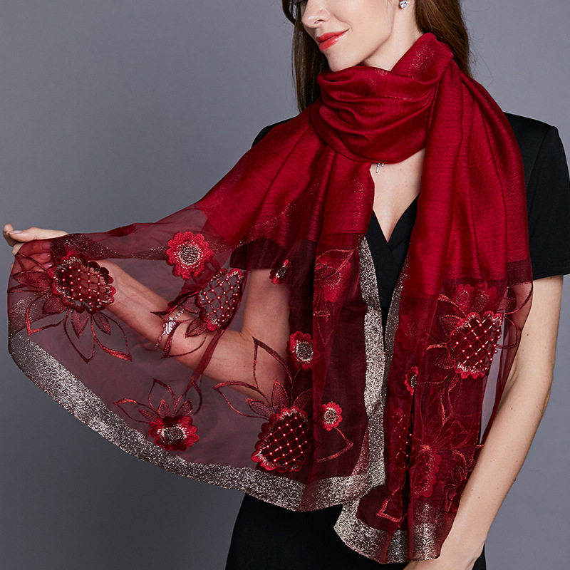 真丝丝巾百搭春秋秋冬季中年妈妈纱巾桑蚕蚕丝围巾