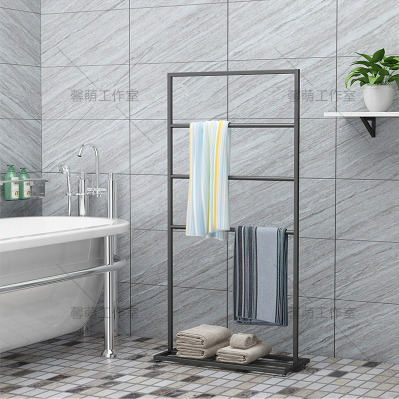 芯宸北欧浴巾架卫生间免打孔落地式毛巾架室内多功能铁艺置物架子