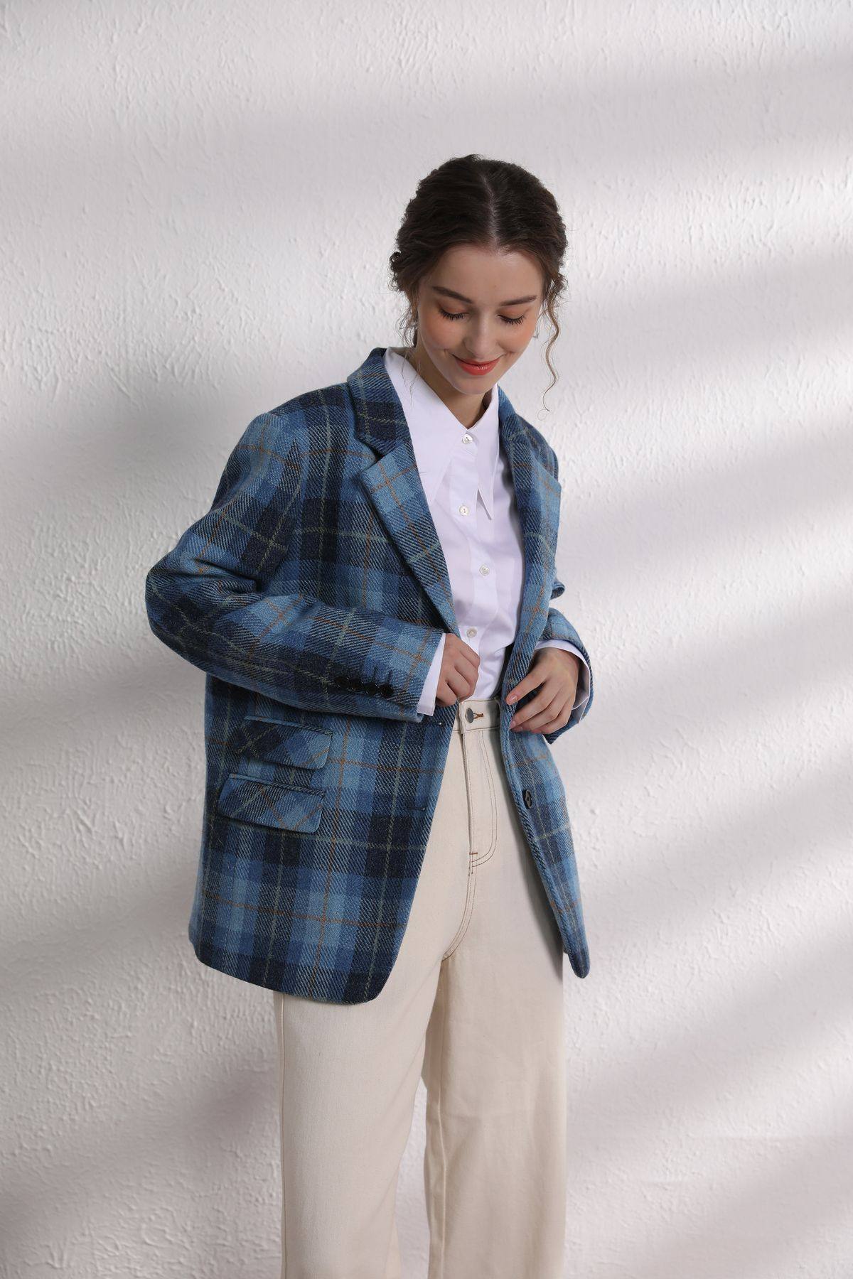 harristweed哈里斯花呢复古oversize宽松女士西服英国进口西装