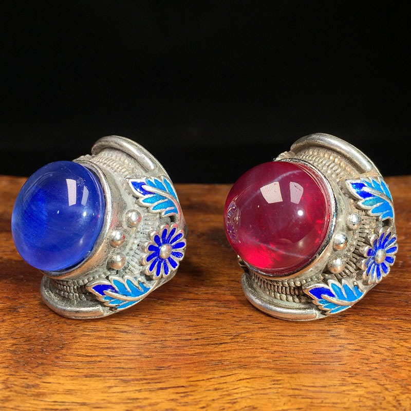 红色宝石戒指女老镶嵌蓝宝石星光指环古玩真品戒指