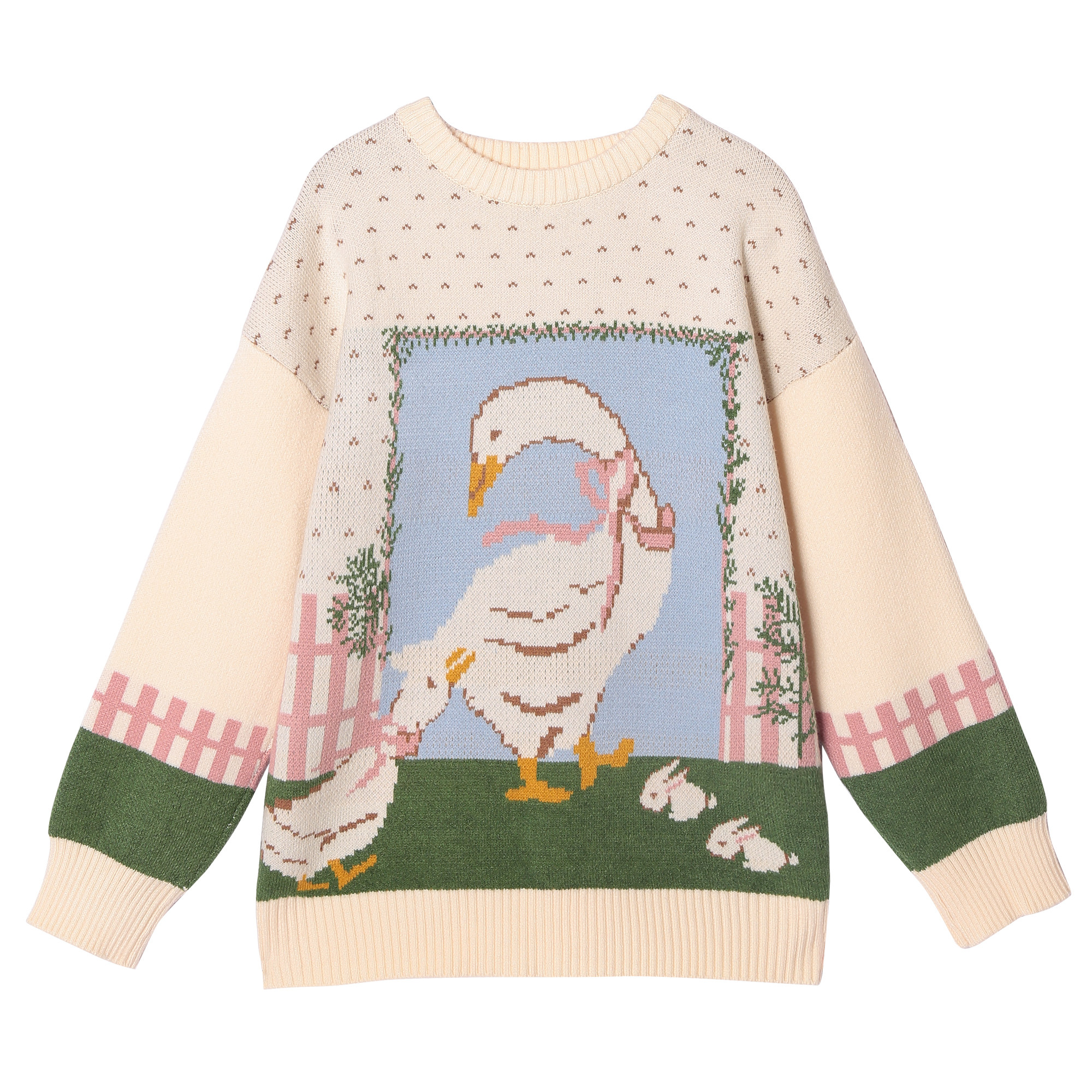 可爱鸭子春秋新款日系软妹卡通动漫套头长袖毛衣