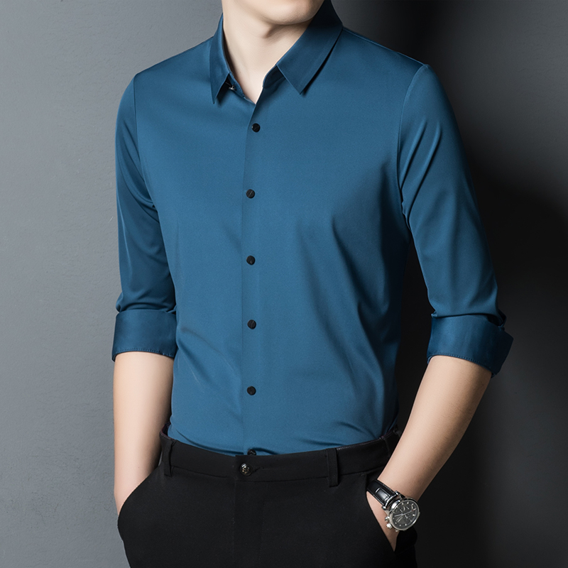 恒源祥男士长袖衬衫夏季新款桑蚕免烫抗皱高端衬衫