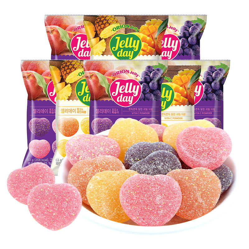 软糖韩国jellyday进口好丽友8包vc爱心果汁芒果传统糖果