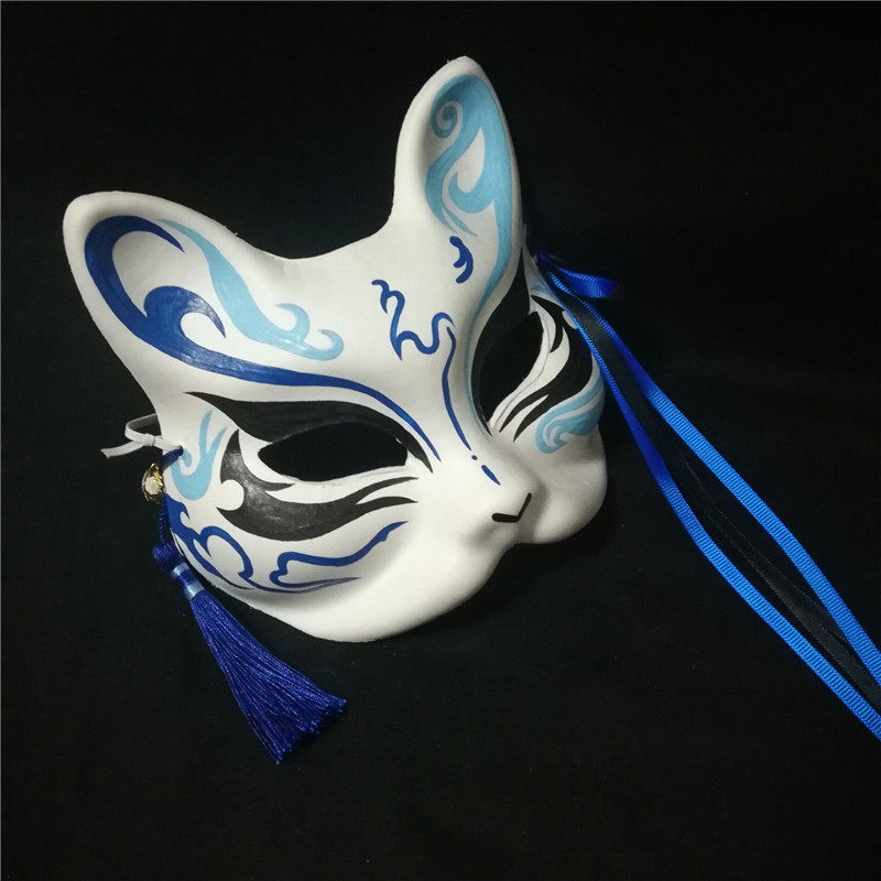手绘狐狸半脸面具猫二次元动漫男女脸谱舞会狐妖面具古风 中国风