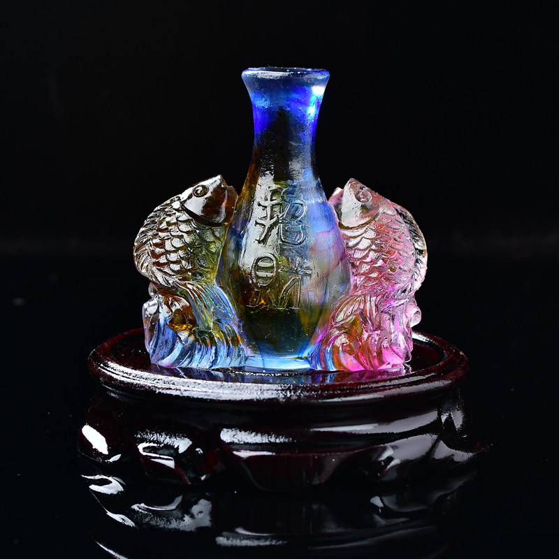 2022虎年属鸡人的双鲤宝瓶水琉璃摆件生肖吉祥物摆件