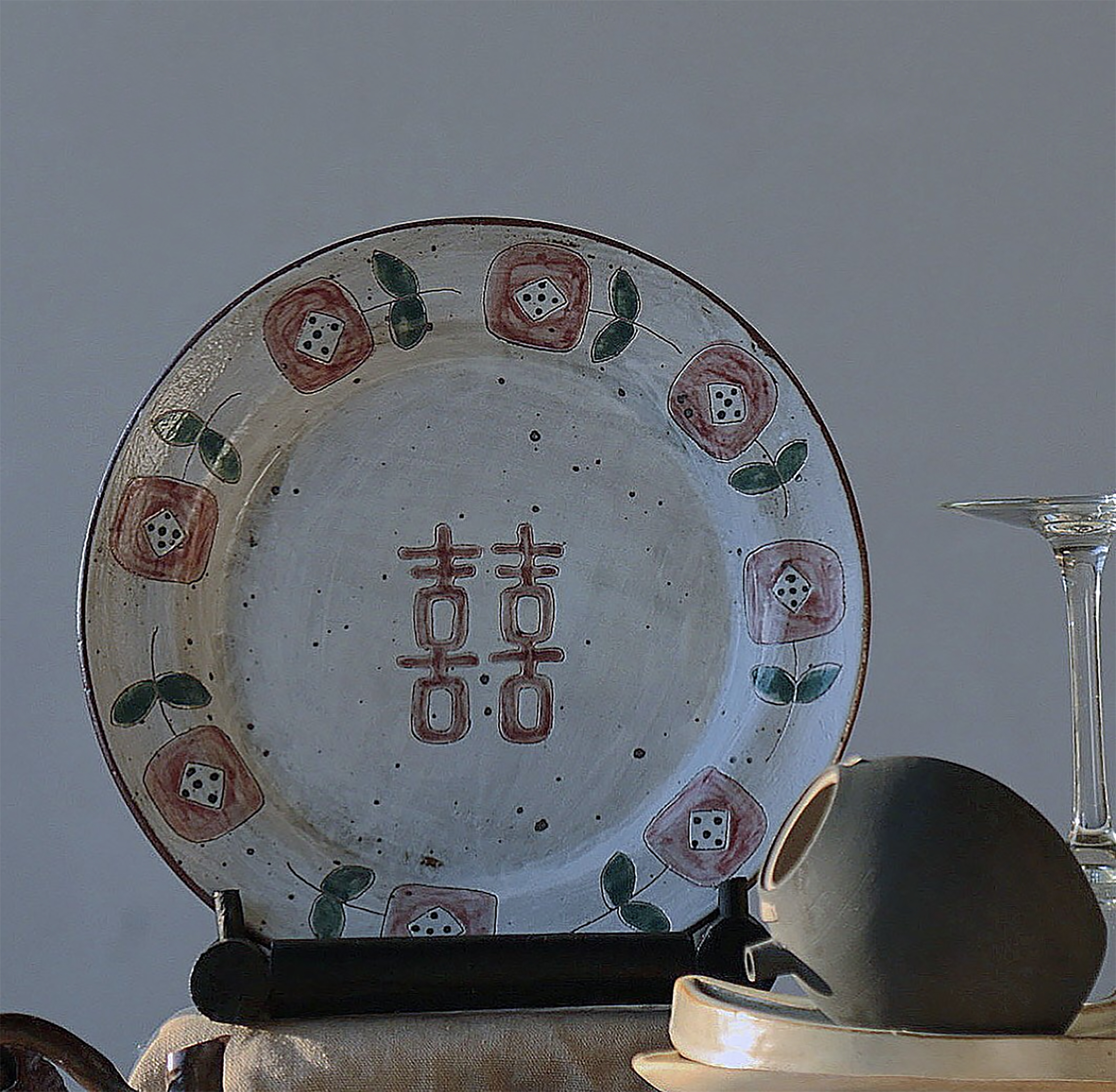 久伴日式手工粗陶复古做旧手绘花纹陶瓷餐盘盘