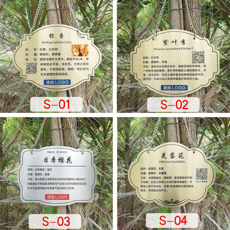 不锈钢户外植树节植物认养旅游古树百科介绍树上标志牌