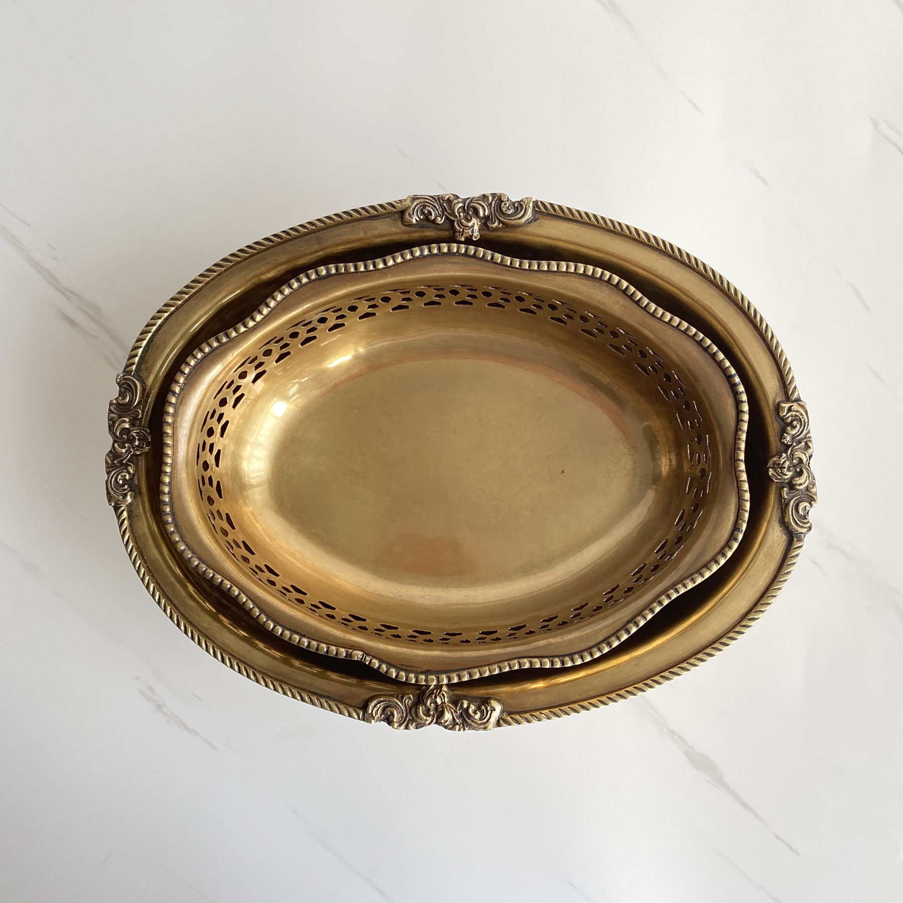 进口黄铜果盆手工复古装饰水果果盘个性果篓果盘