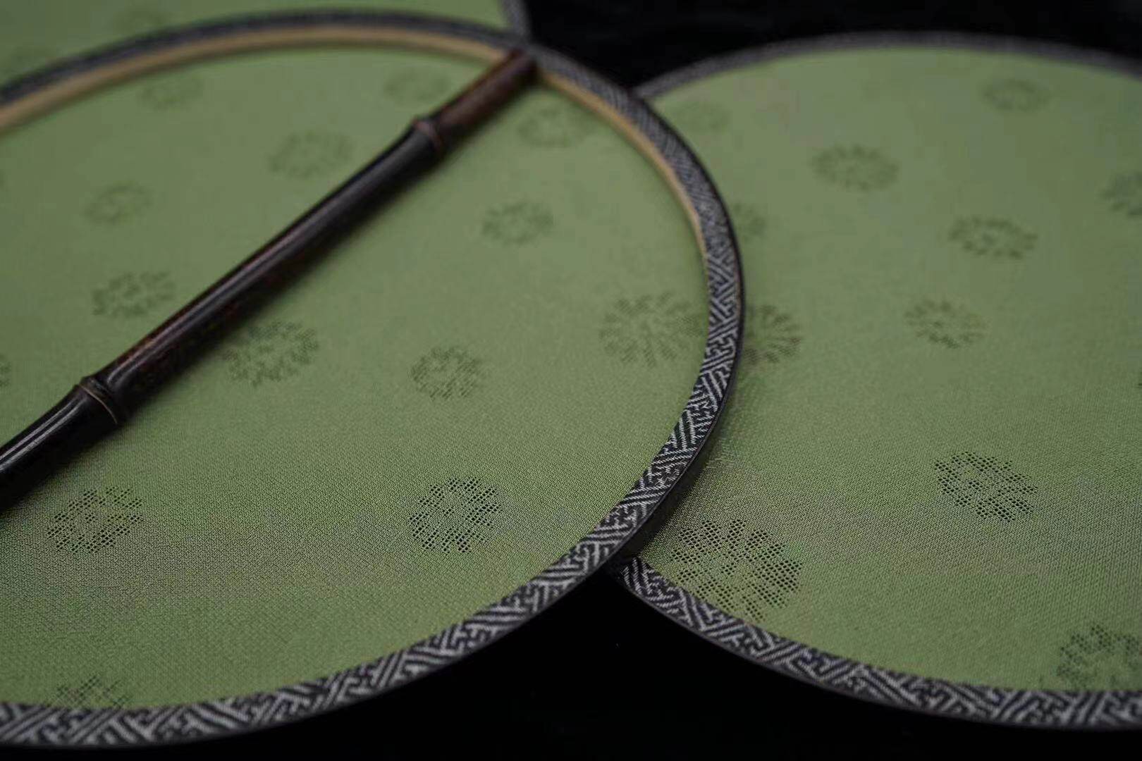 缠枝宋制苏罗道具汉服通柄手工银花女绿小娘扇子