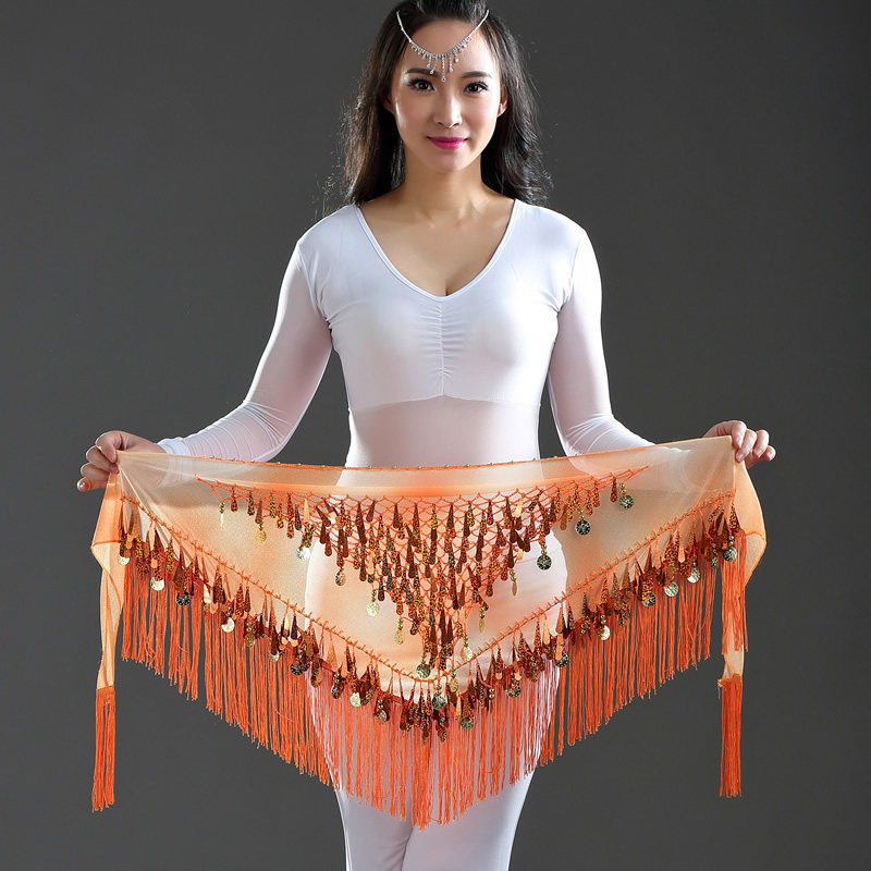 舞娘肚皮舞腰链臀新款初学者亮片吊币流苏扎染肚皮舞腰链